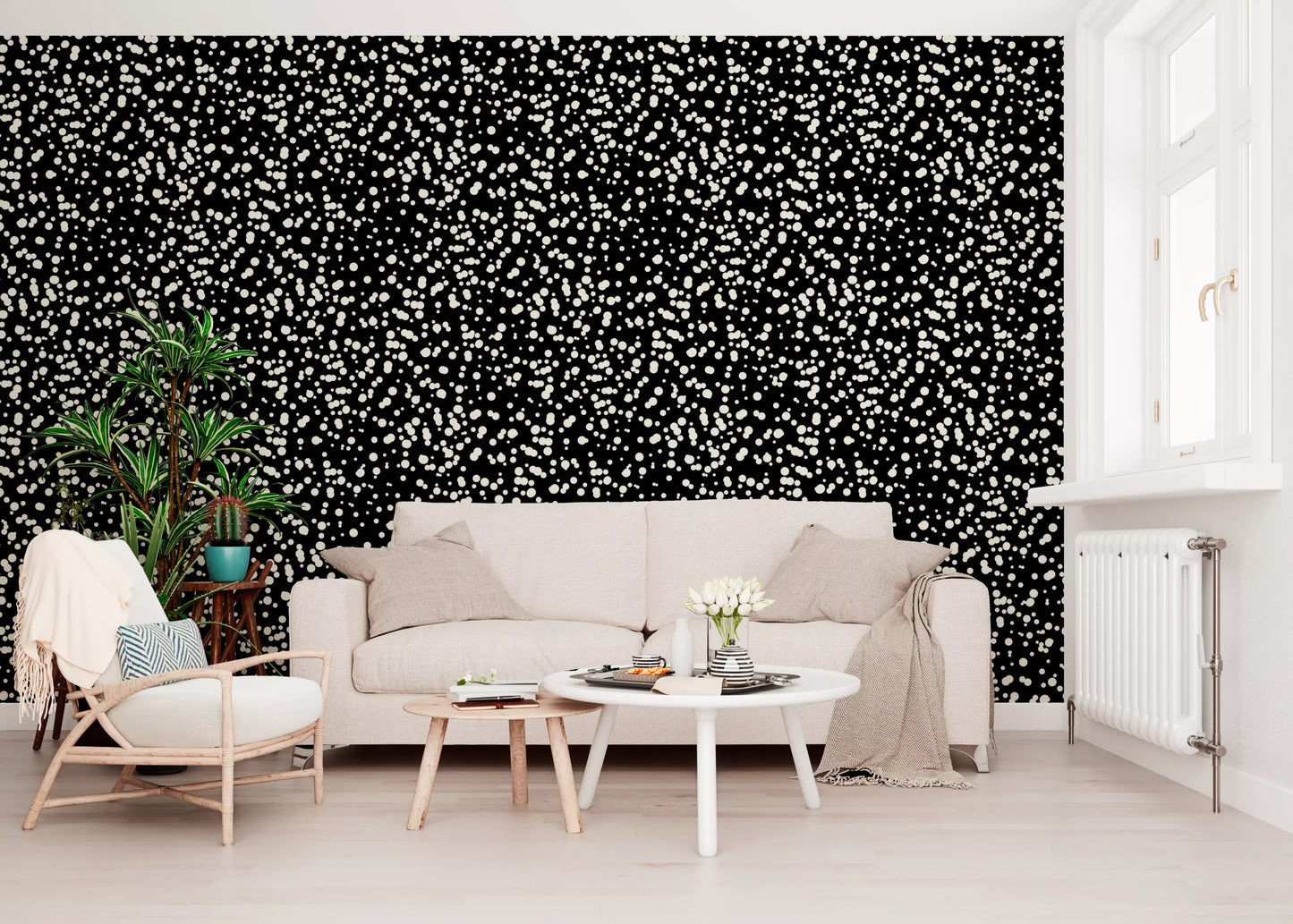 Monochrome Scattered Dots Pattern Wallpaper⁠