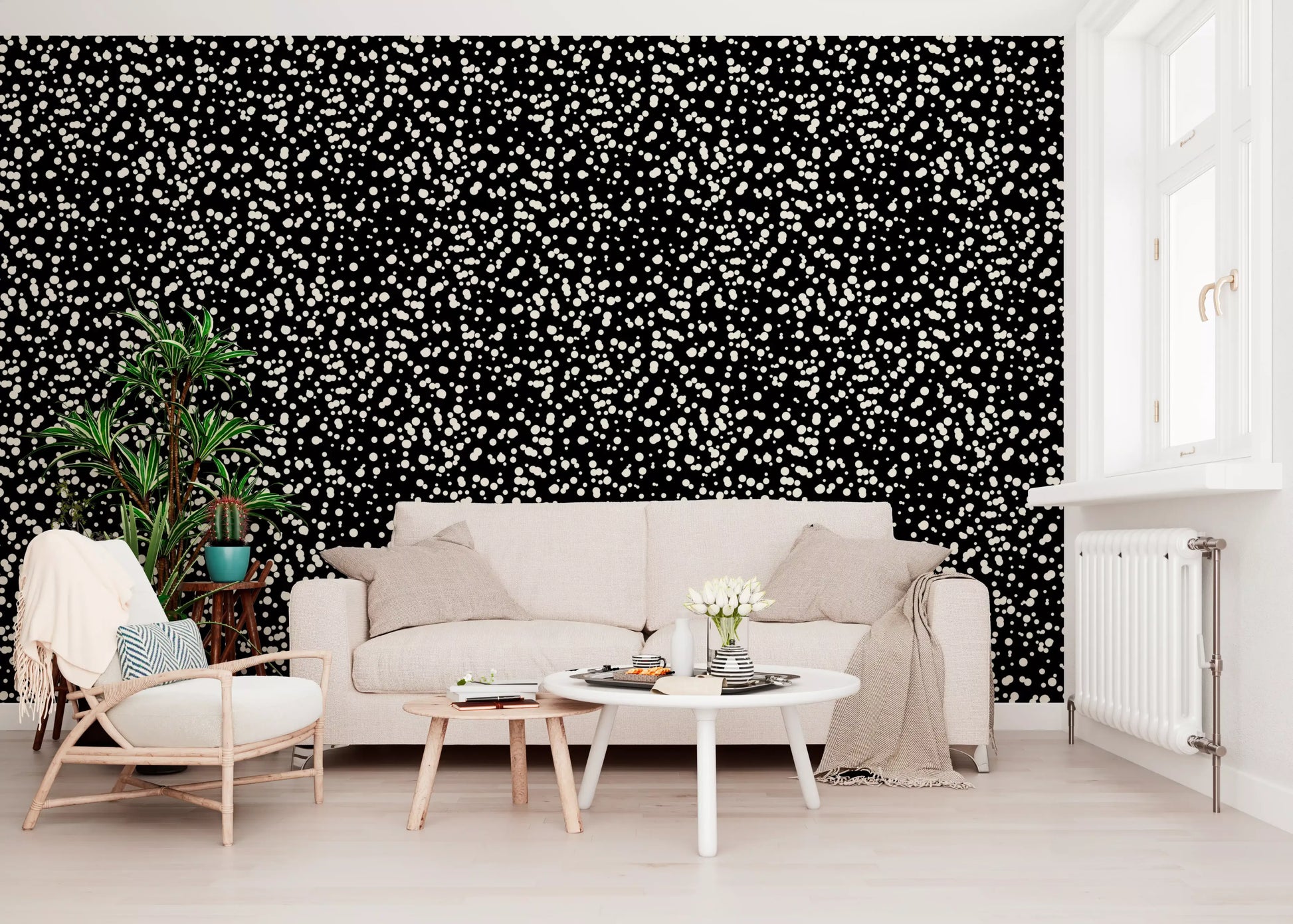Monochrome Scattered Dots Pattern Wallpaper⁠