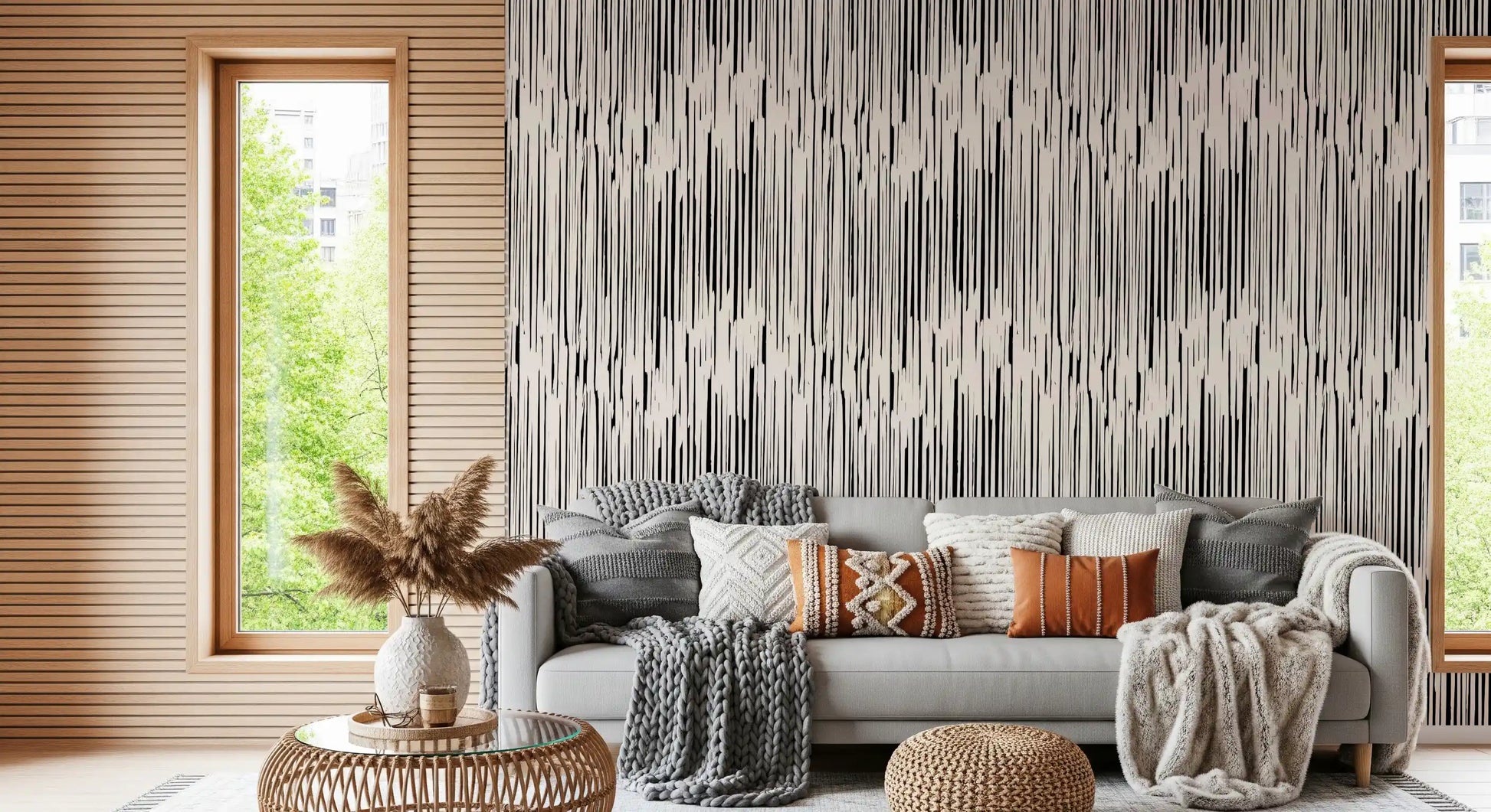Monochrome Vertical Brushstroke Wallpaper⁠