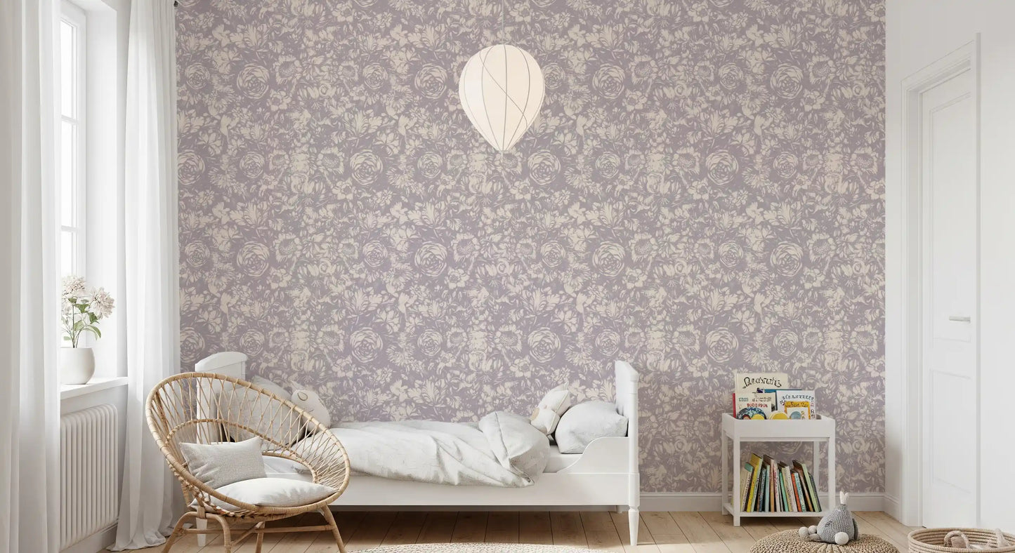 Monochrome Floral Engraving Wallpaper⁠