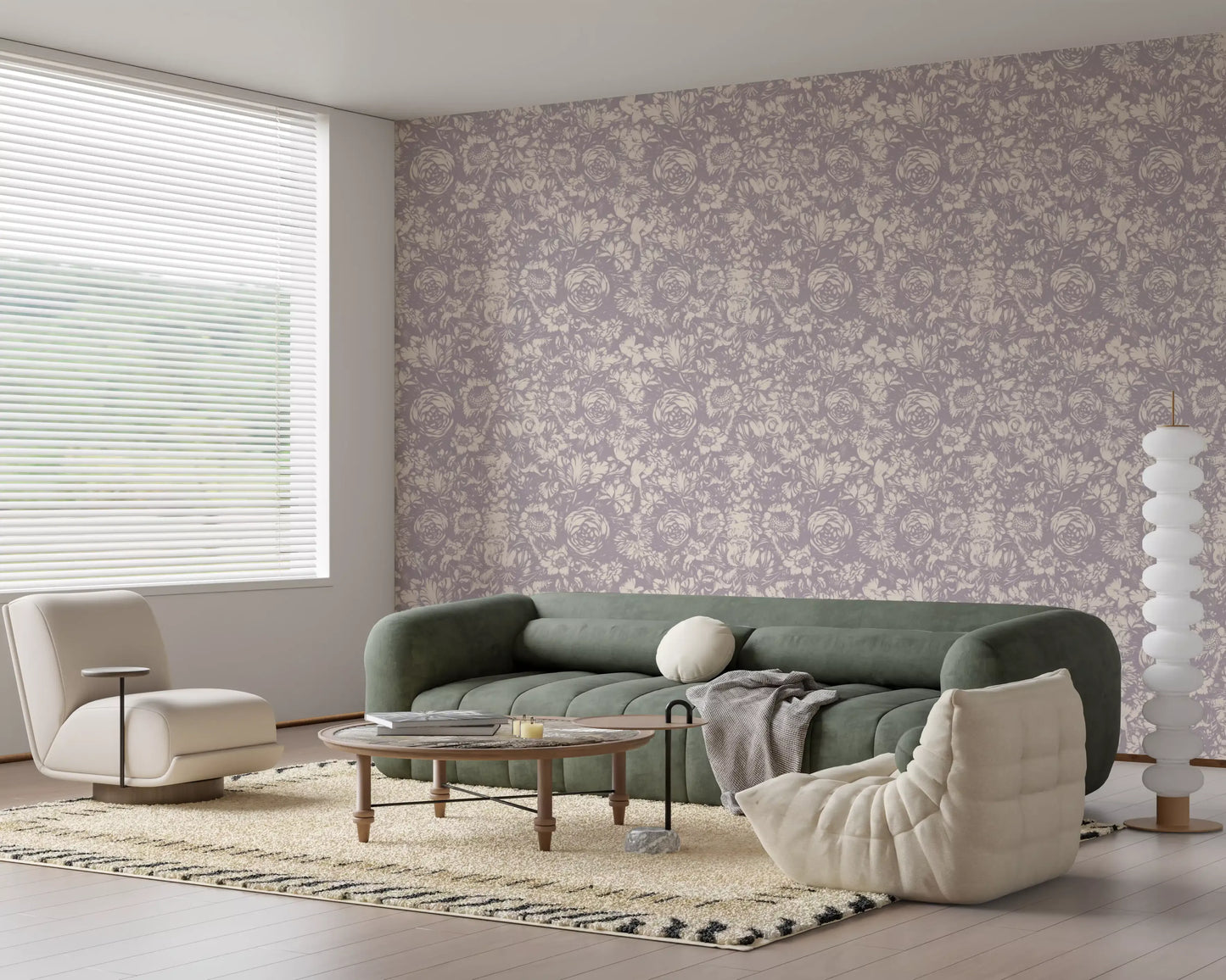 Monochrome Floral Engraving Wallpaper⁠