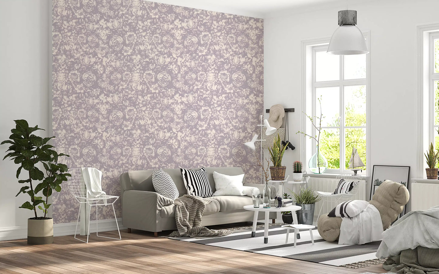 Monochrome Floral Engraving Wallpaper⁠