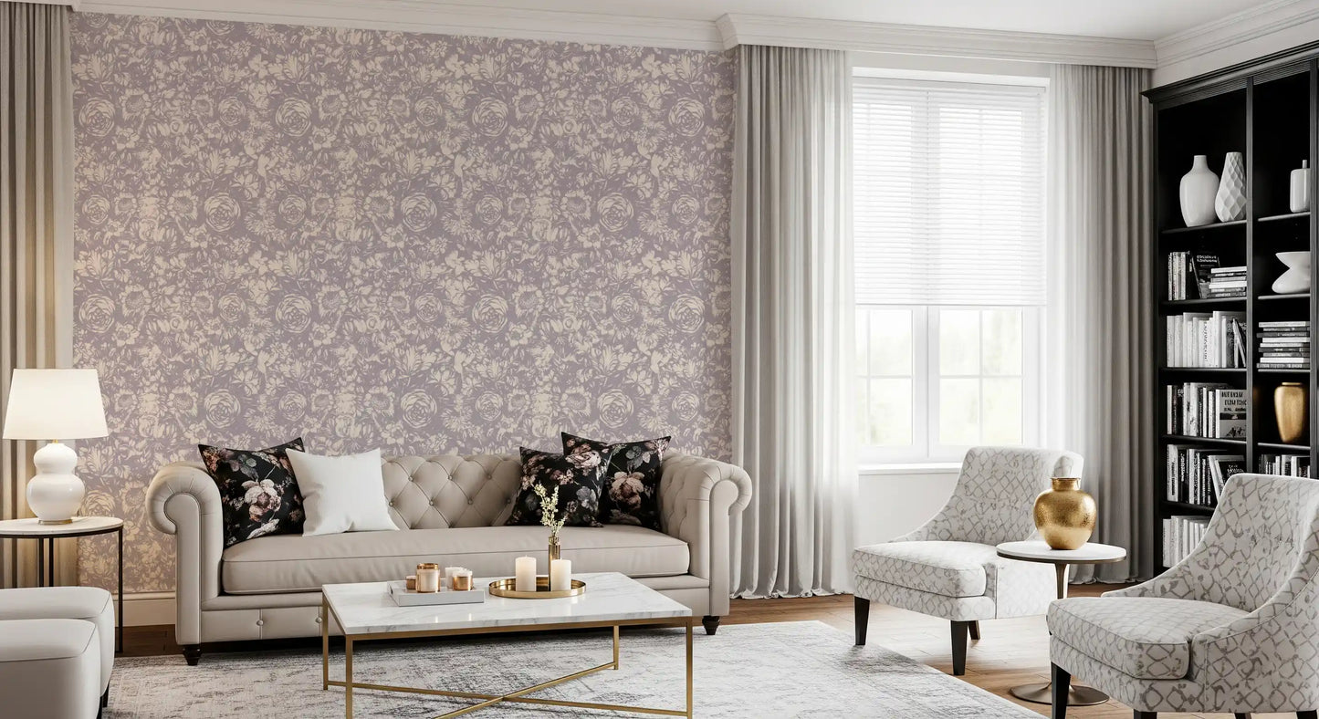 Monochrome Floral Engraving Wallpaper⁠