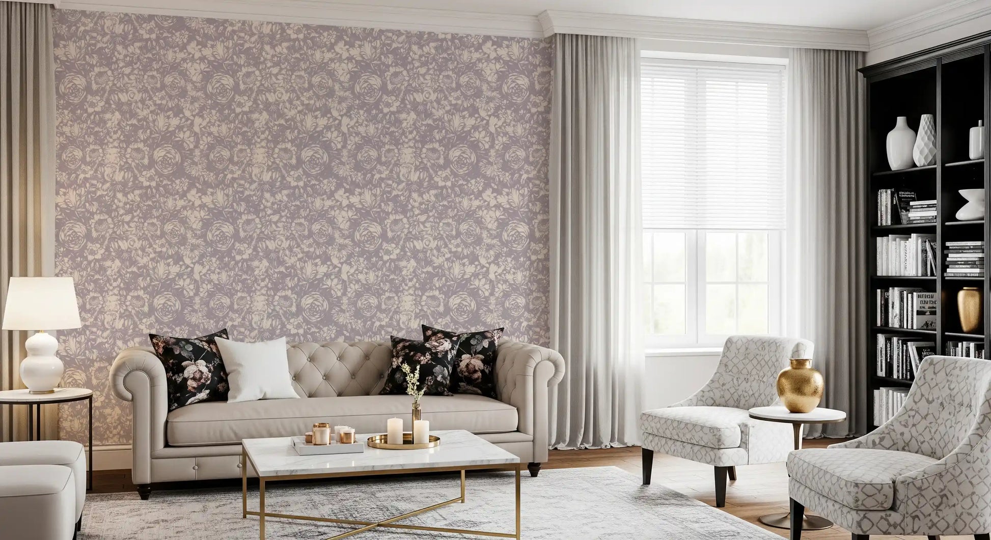 Monochrome Floral Engraving Wallpaper⁠