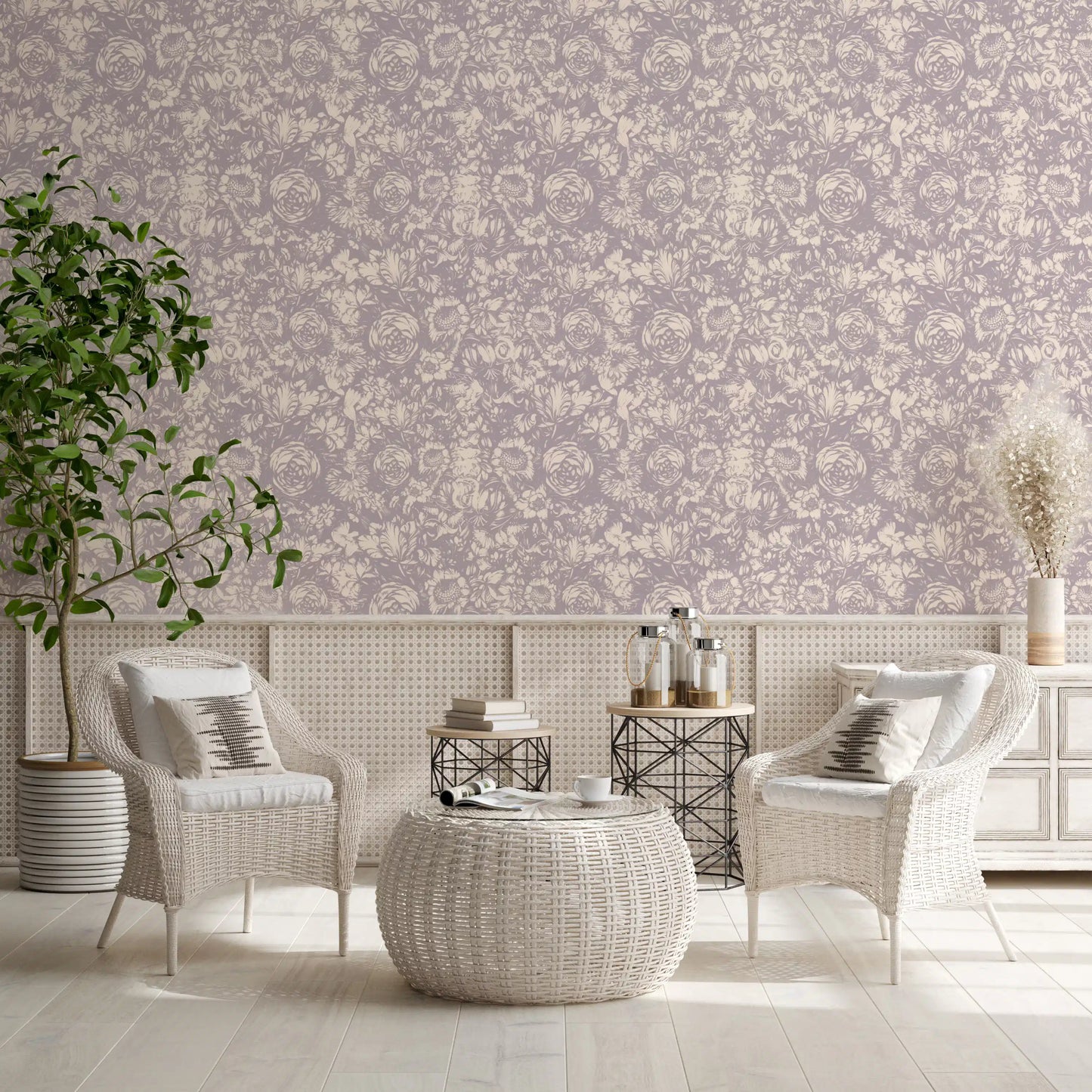 Monochrome Floral Engraving Wallpaper⁠