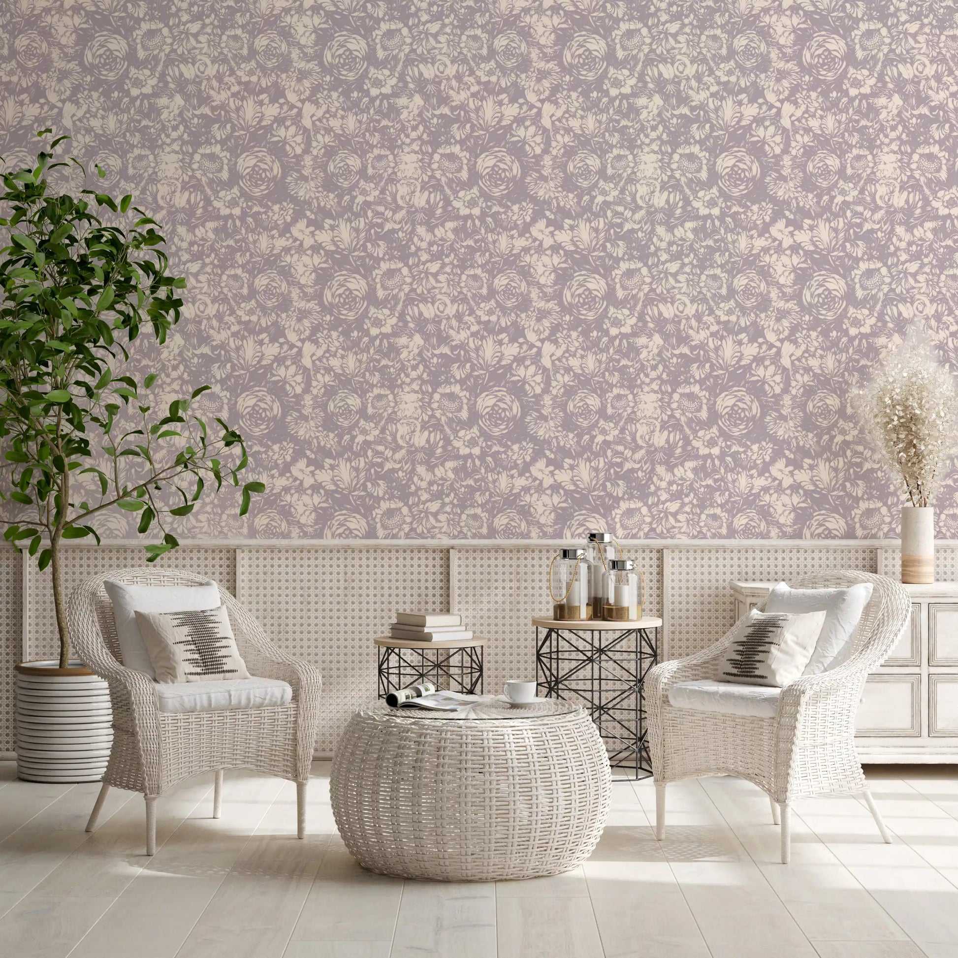Monochrome Floral Engraving Wallpaper⁠