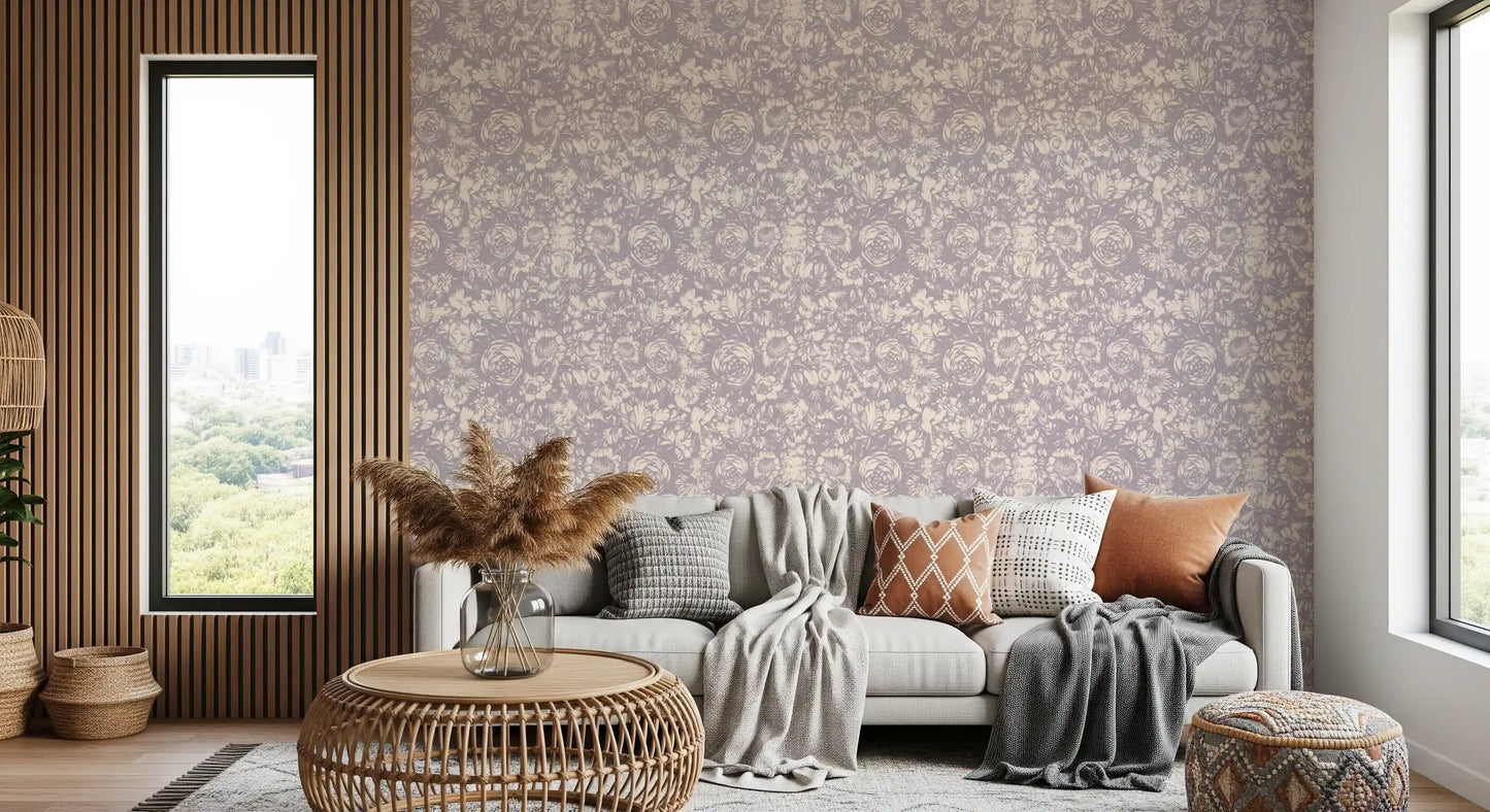 Monochrome Floral Engraving Wallpaper⁠