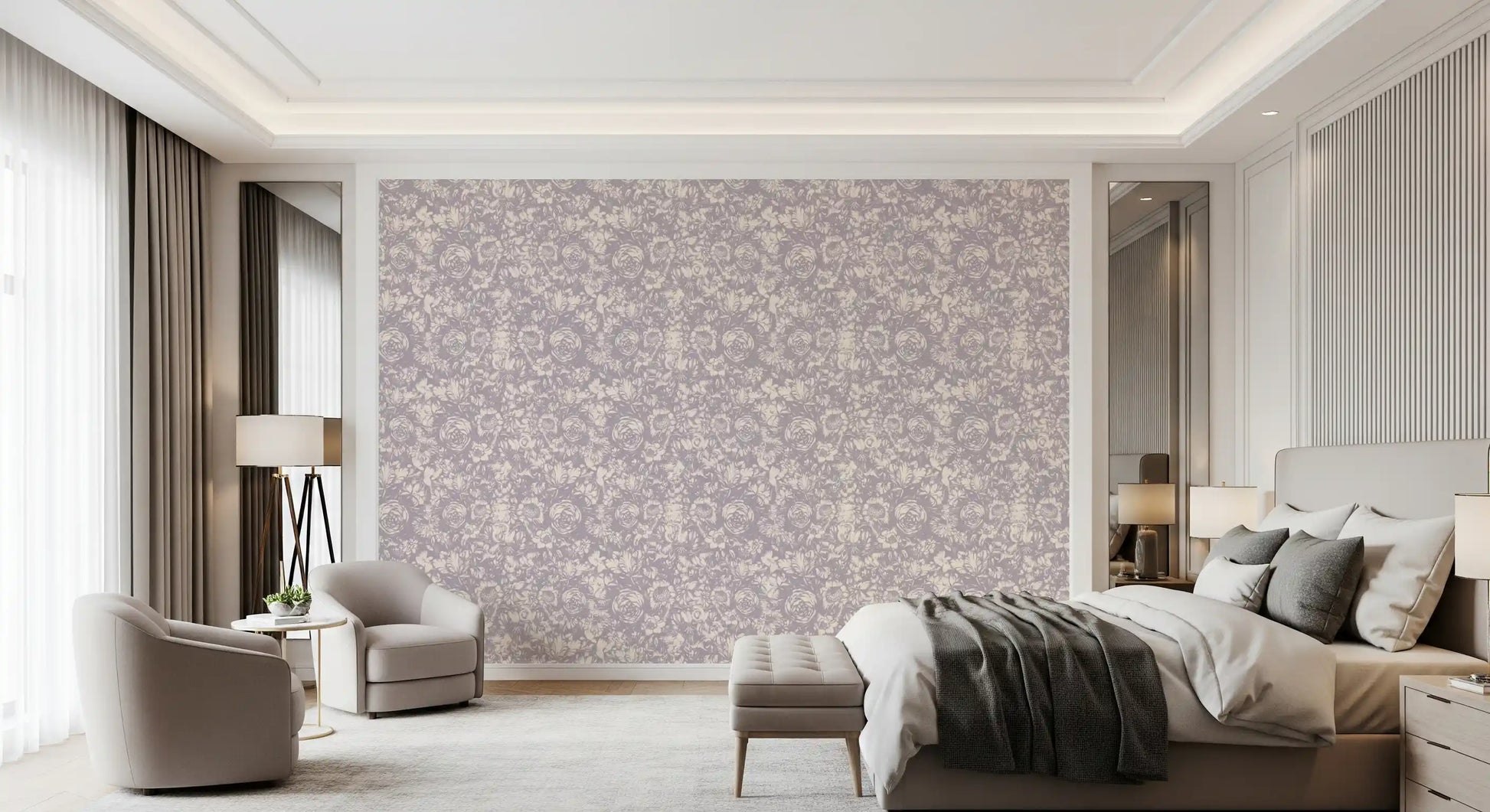Monochrome Floral Engraving Wallpaper⁠