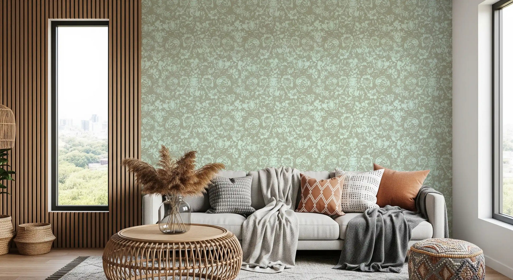 Heritage Floral Line Art Design Wallpaper⁠