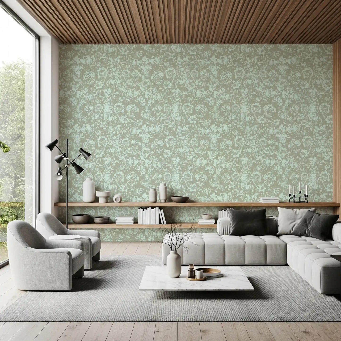 Heritage Floral Line Art Design Wallpaper⁠
