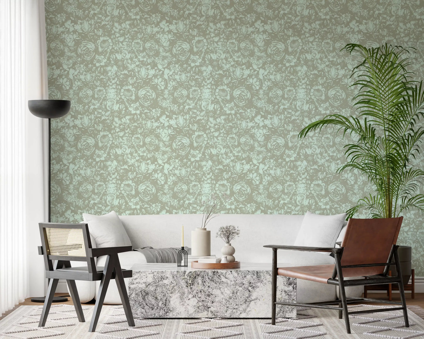 Heritage Floral Line Art Design Wallpaper⁠