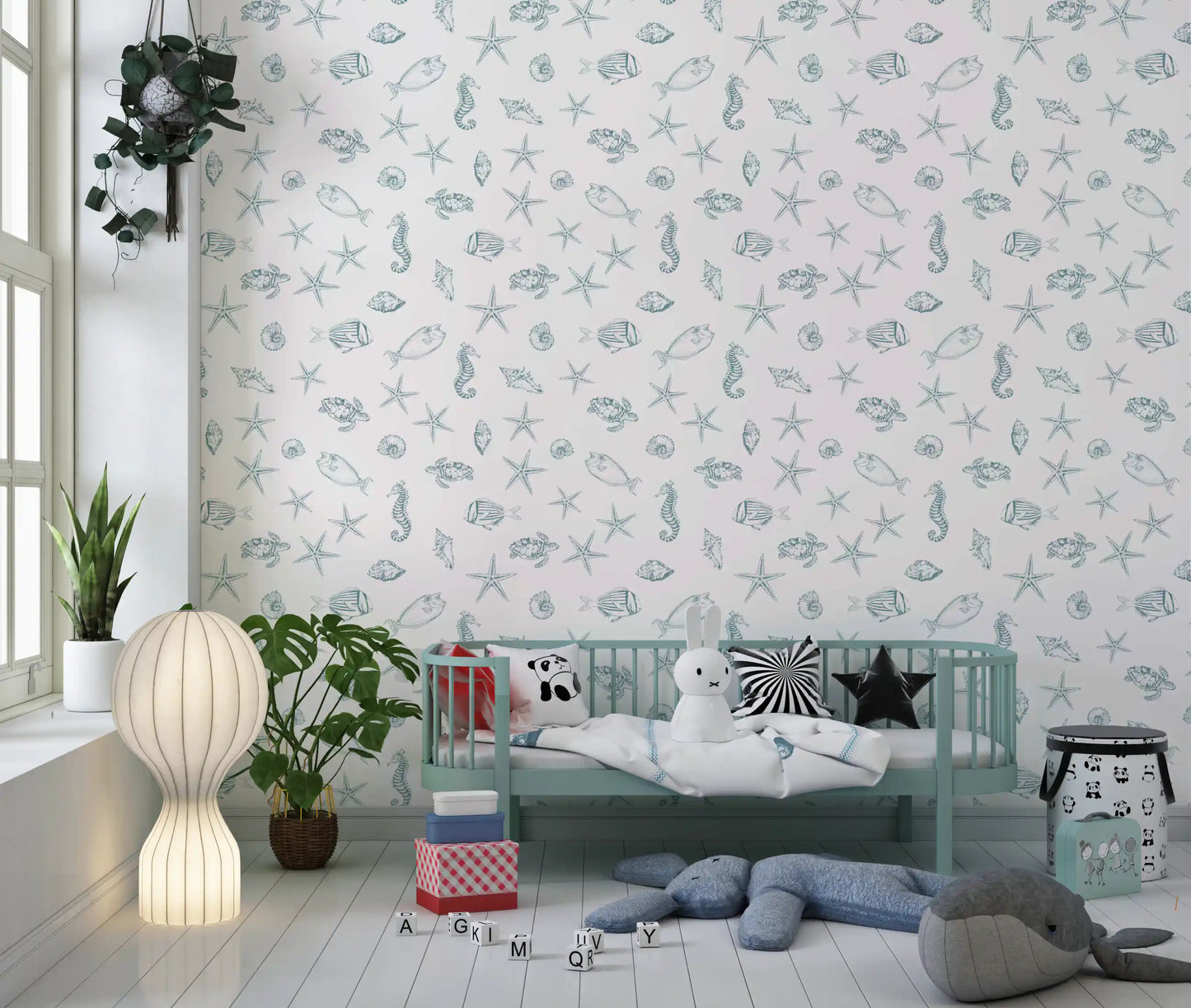 Oceanic Sketch Marine Life Pattern Wallpaper⁠