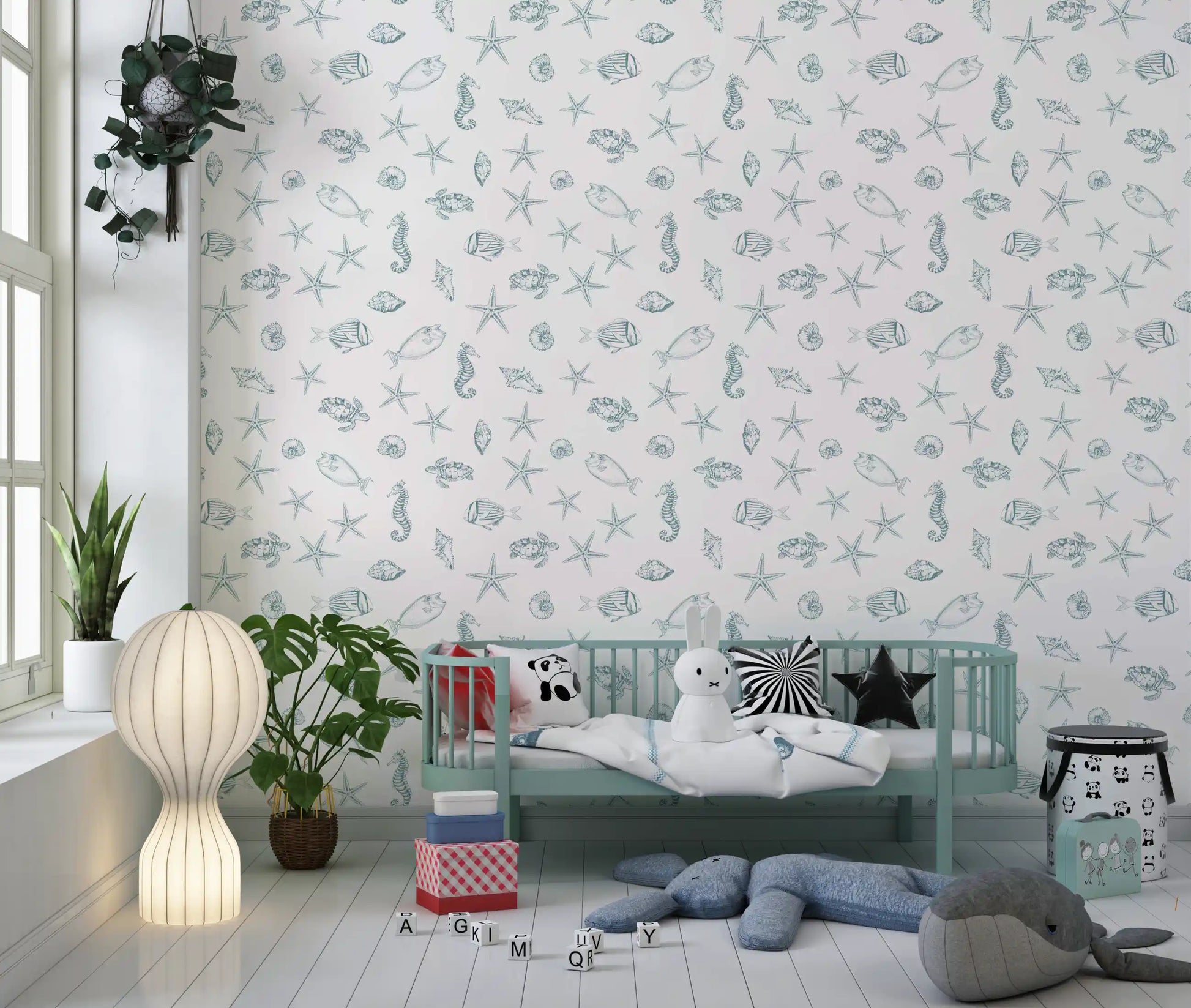 Oceanic Sketch Marine Life Pattern Wallpaper⁠