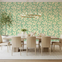 Sage and Cream Hand-Painted Leaf Wallpaper⁠