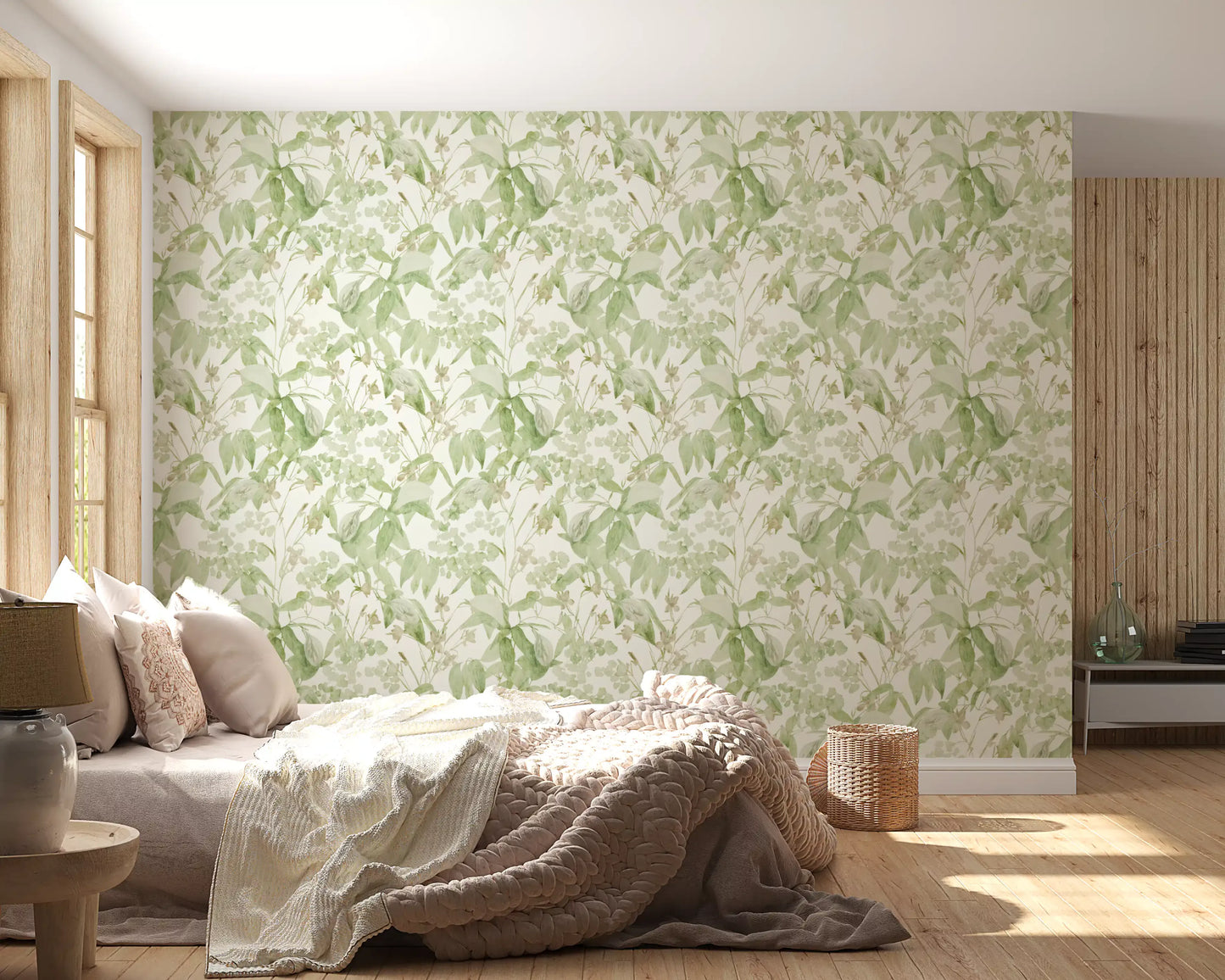Verdant Meadow Botanical Illustration Wallpaper⁠