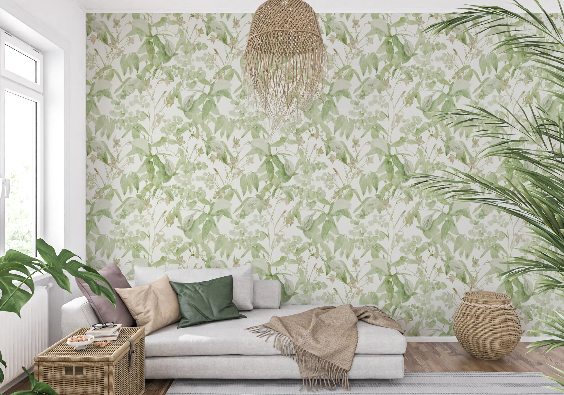 Verdant Meadow Botanical Illustration Wallpaper⁠
