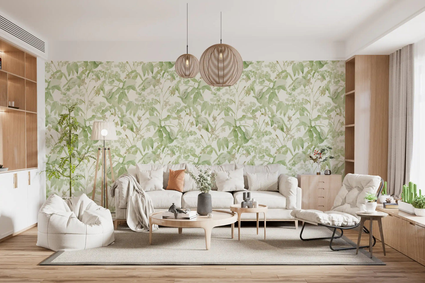 Verdant Meadow Botanical Illustration Wallpaper⁠