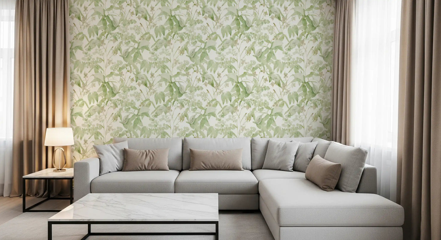 Verdant Meadow Botanical Illustration Wallpaper⁠