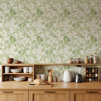 Verdant Meadow Botanical Illustration Wallpaper⁠
