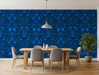 Mexican Folklore Blue Bird and Rabbit Motif Wallpaper⁠