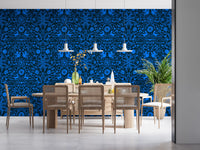 Mexican Folklore Blue Bird and Rabbit Motif Wallpaper⁠