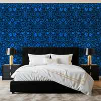 Mexican Folklore Blue Bird and Rabbit Motif Wallpaper⁠