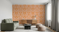 Orange Whimsical Woodland Creature Pattern Wallpaper⁠