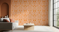 Orange Whimsical Woodland Creature Pattern Wallpaper⁠