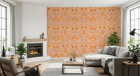 Orange Whimsical Woodland Creature Pattern Wallpaper⁠