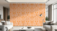Orange Whimsical Woodland Creature Pattern Wallpaper⁠