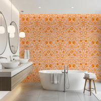 Orange Whimsical Woodland Creature Pattern Wallpaper⁠