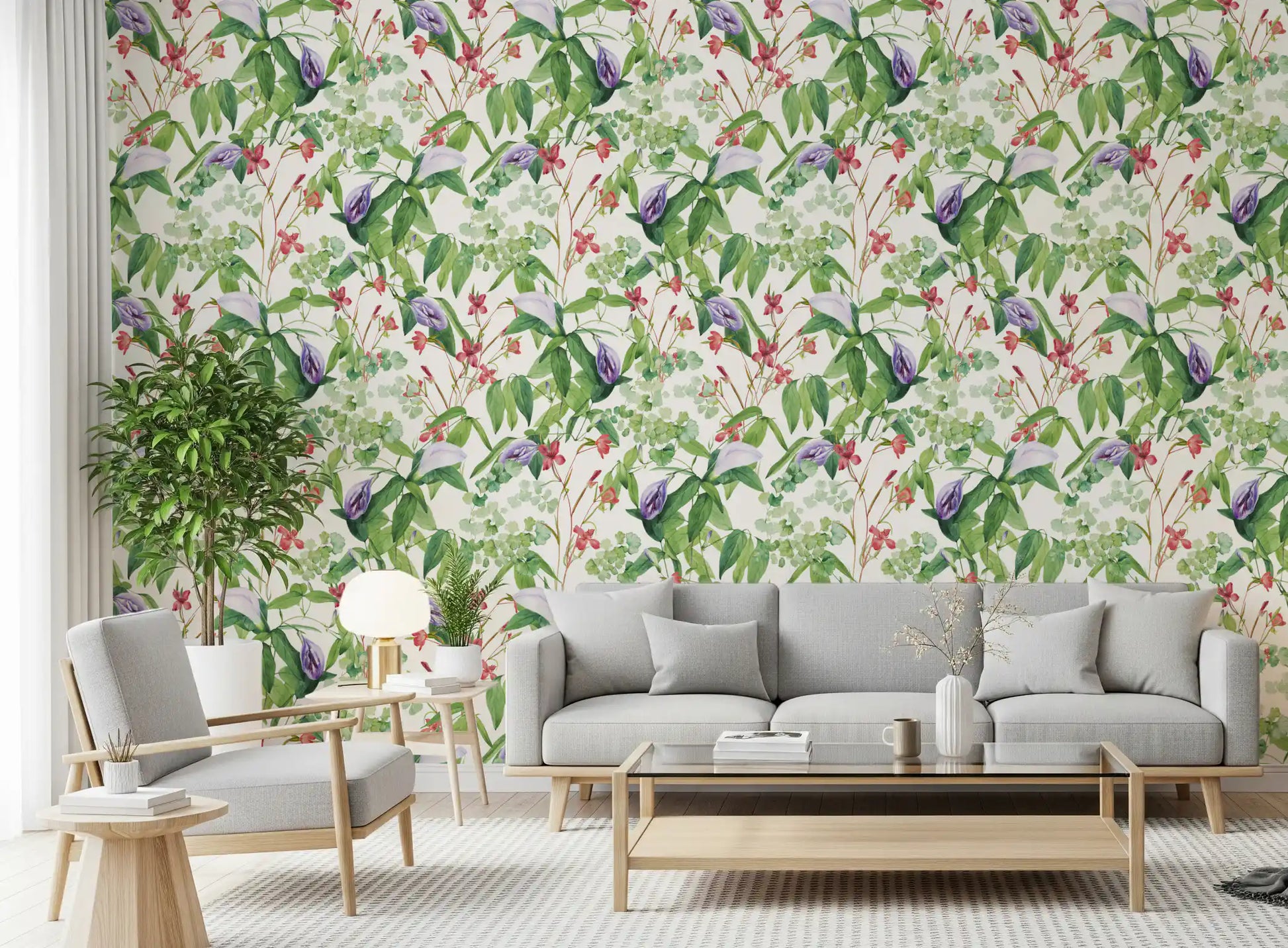 Botanical Fern and Petal Wallpaper⁠