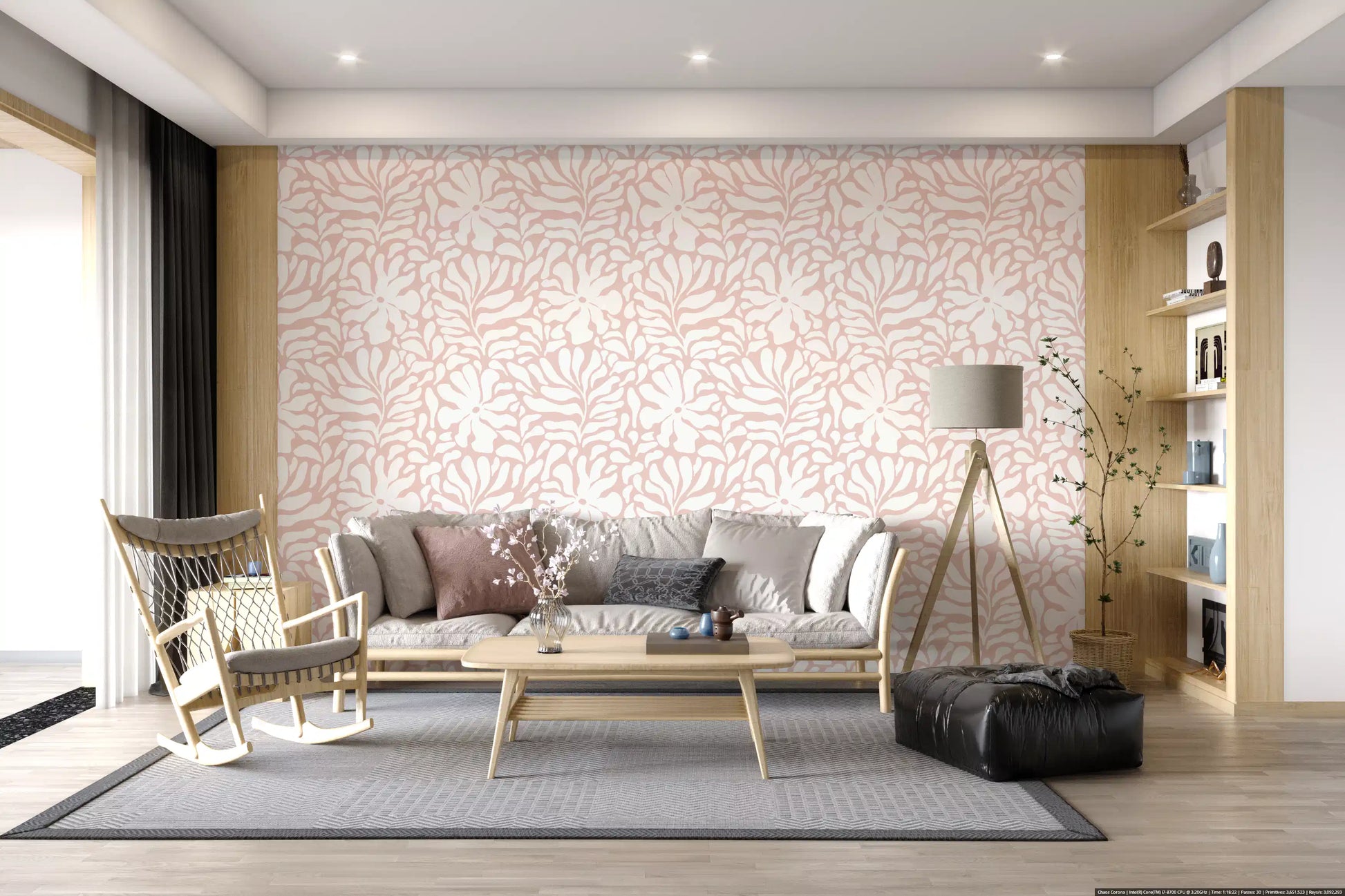 Soft Blush Organic Foliage Wallpaper⁠