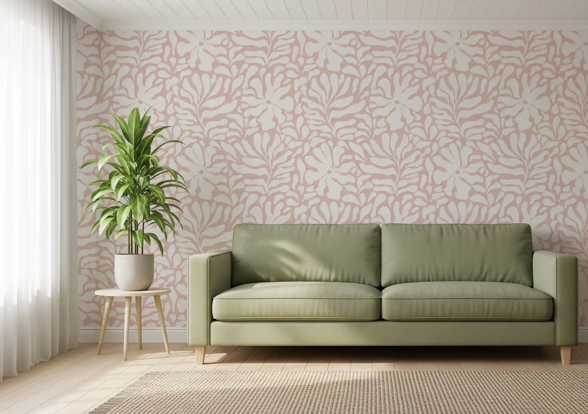 Soft Blush Organic Foliage Wallpaper⁠