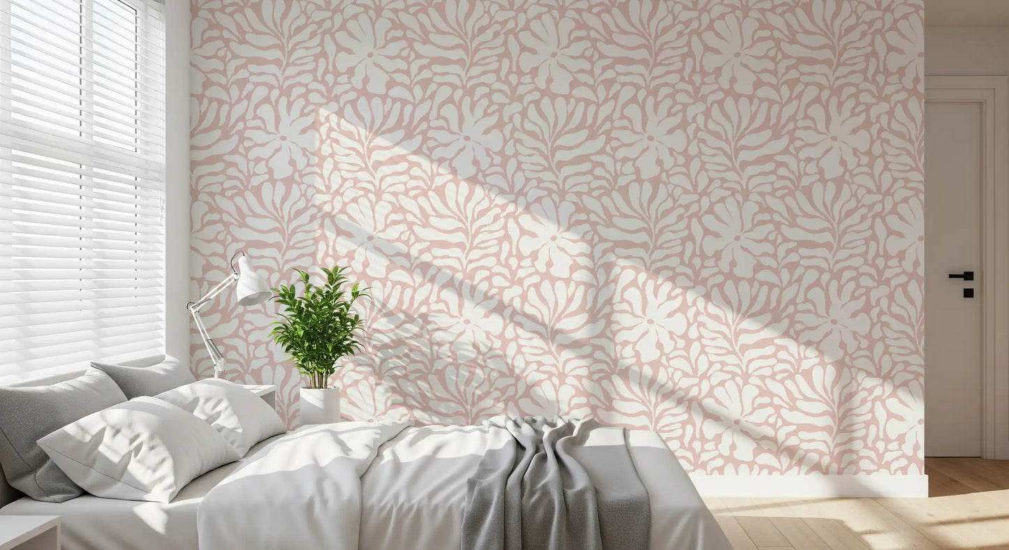 Soft Blush Organic Foliage Wallpaper⁠