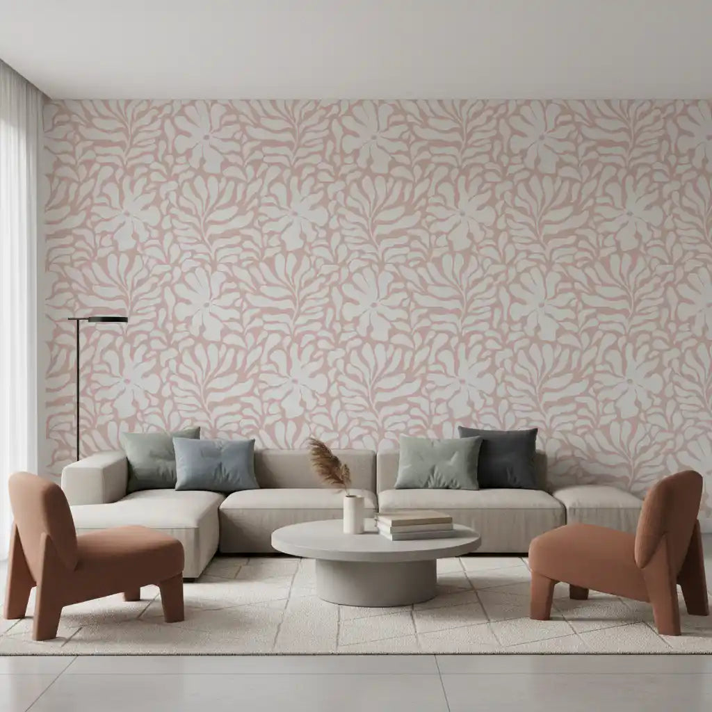 Soft Blush Organic Foliage Wallpaper⁠