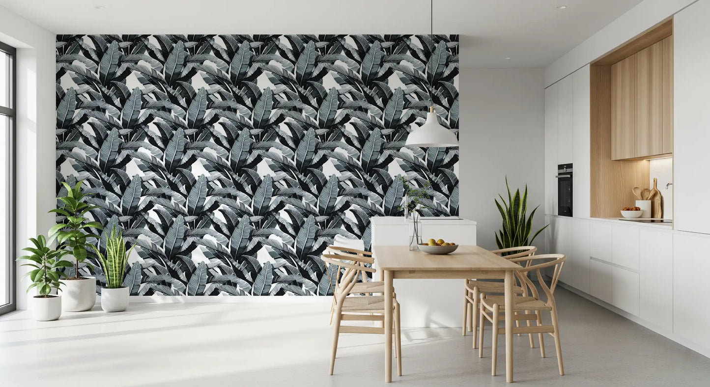 Monochrome Tropical Palm Fronds Wallpaper⁠