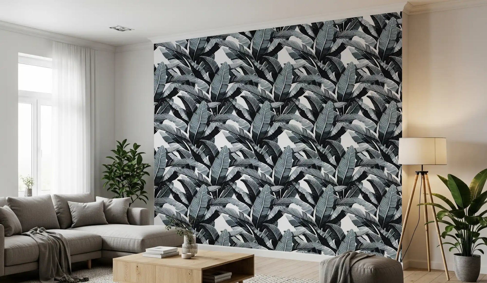Monochrome Tropical Palm Fronds Wallpaper⁠
