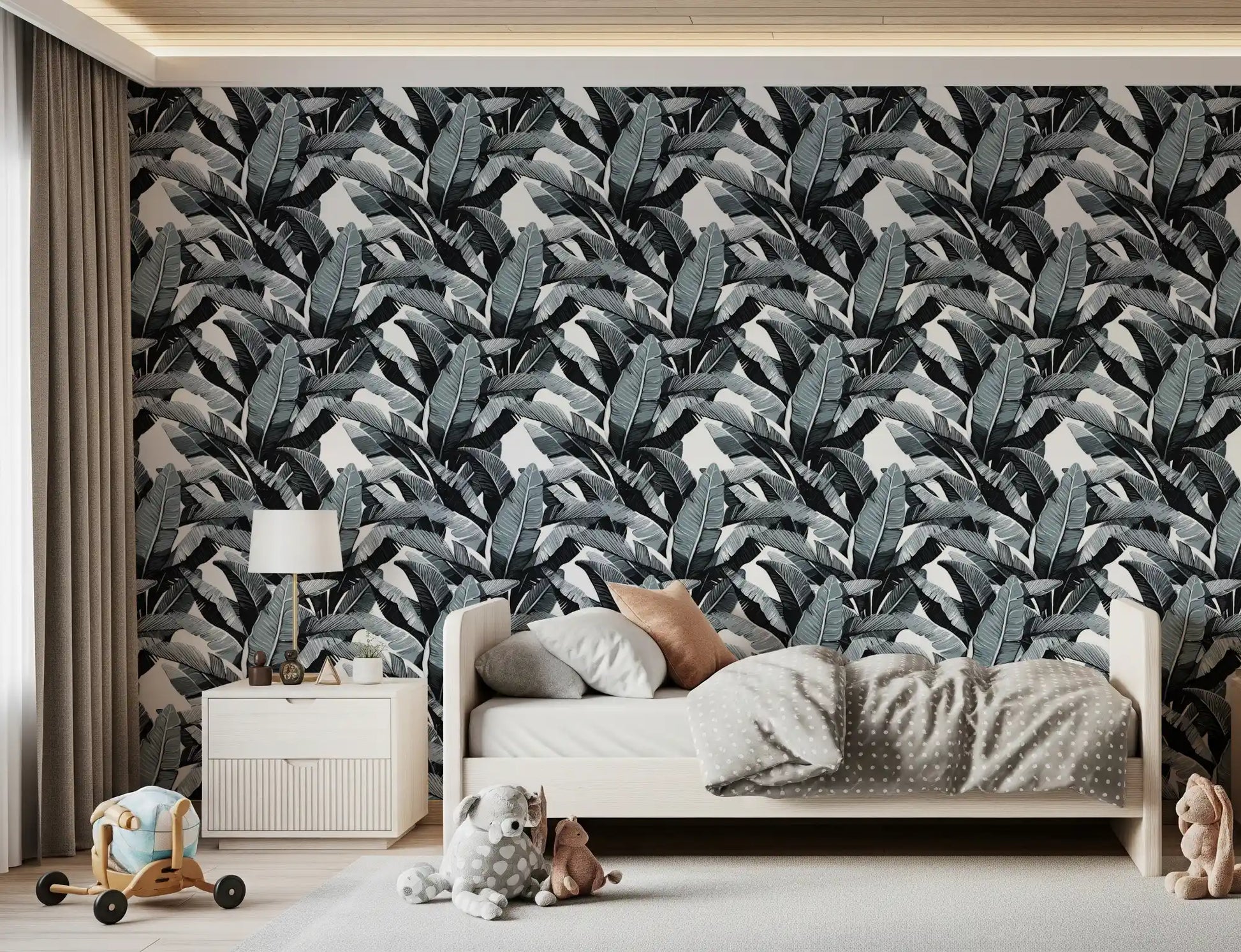 Monochrome Tropical Palm Fronds Wallpaper⁠