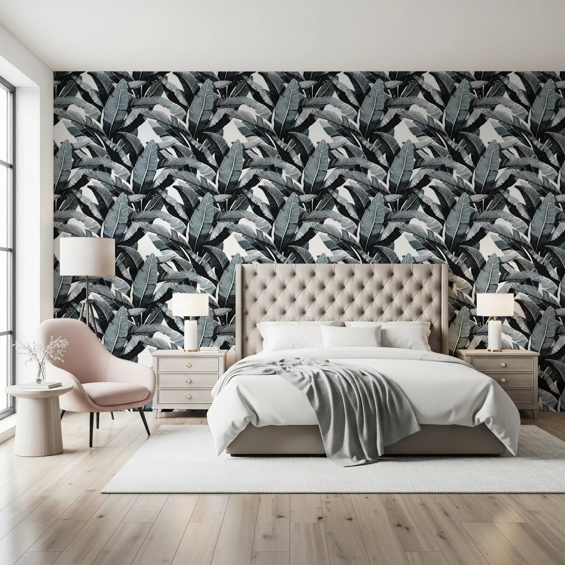 Monochrome Tropical Palm Fronds Wallpaper⁠