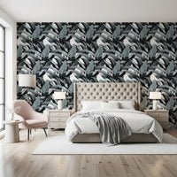 Monochrome Tropical Palm Fronds Wallpaper⁠