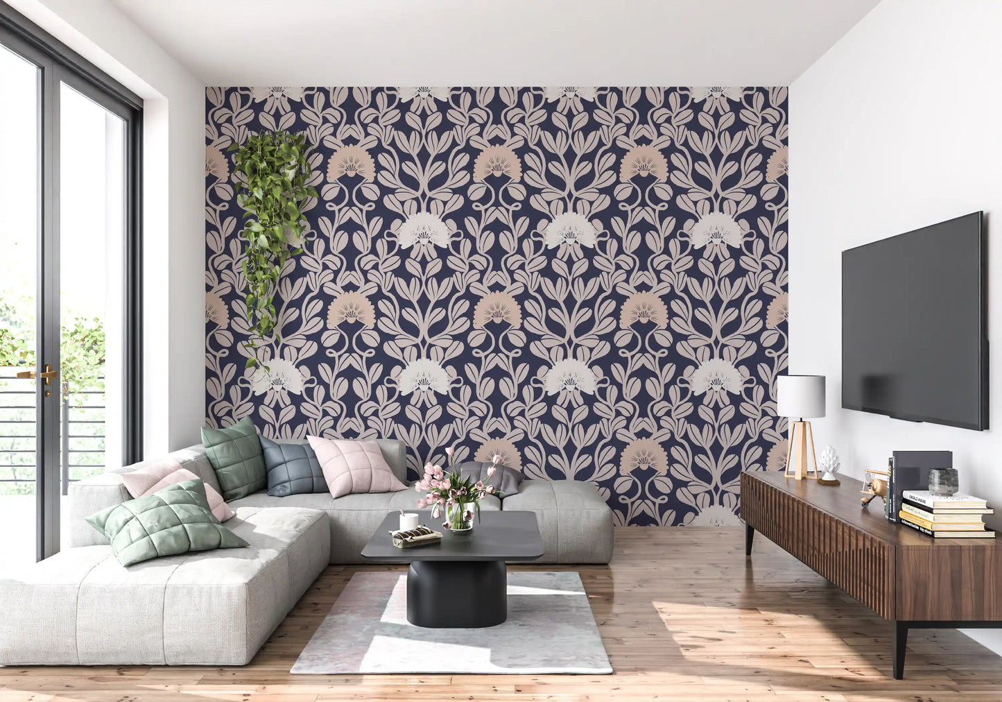 Midnight Flora Damask Wallpaper⁠