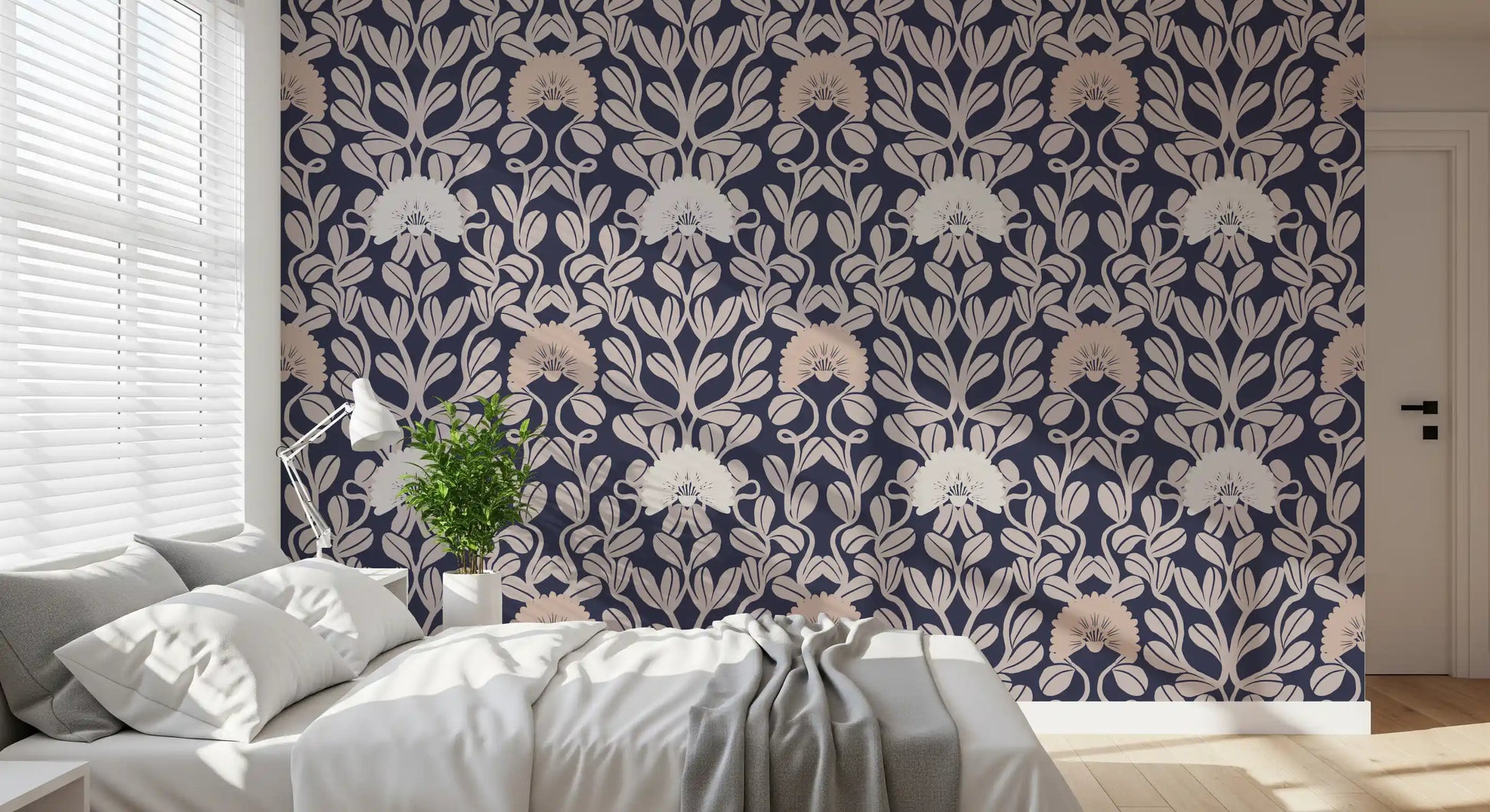 Midnight Flora Damask Wallpaper⁠
