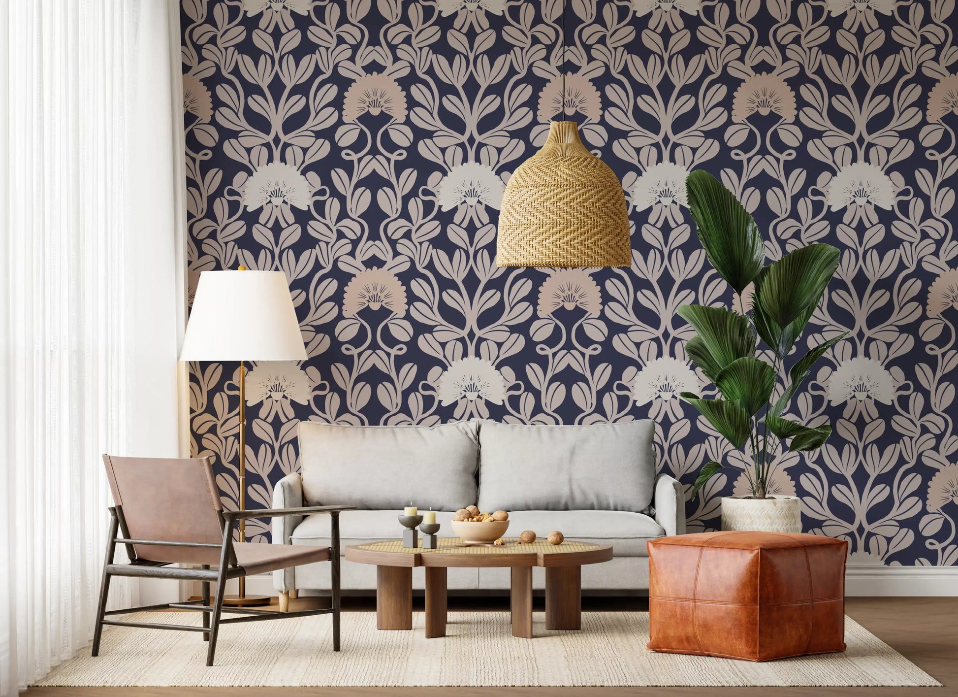 Midnight Flora Damask Wallpaper⁠