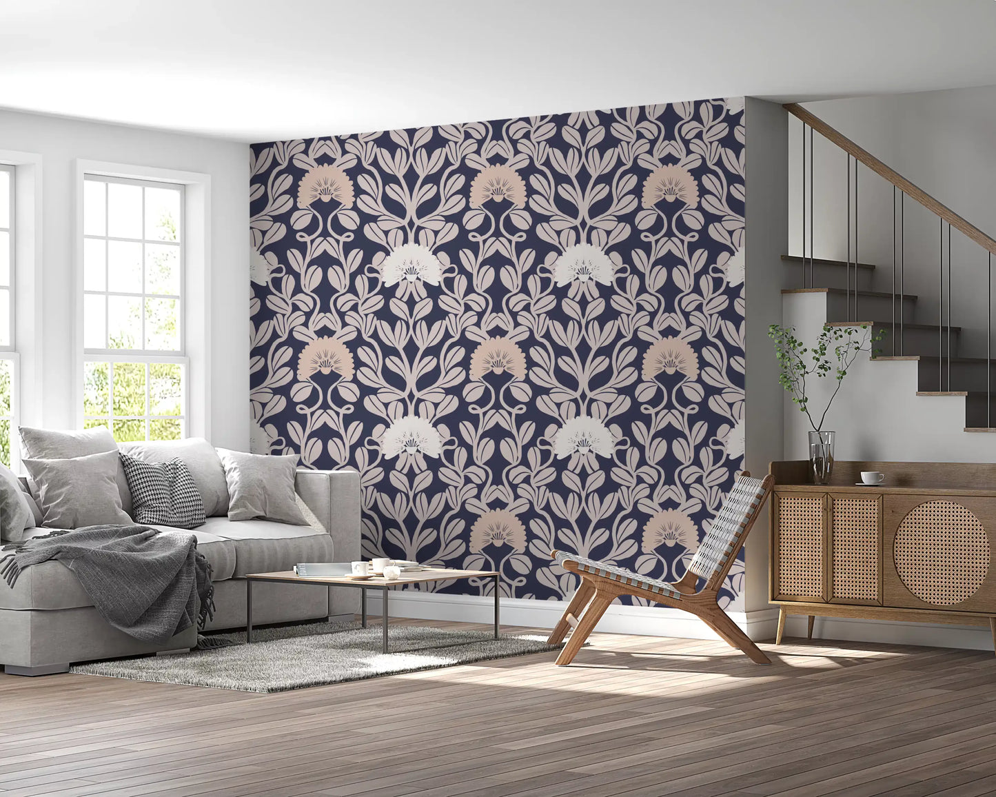 Midnight Flora Damask Wallpaper⁠