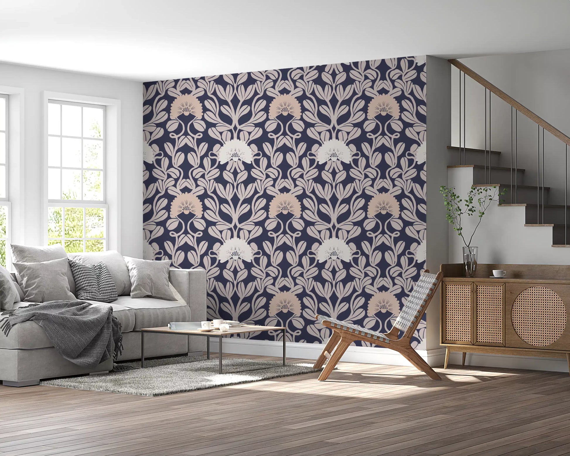Midnight Flora Damask Wallpaper⁠