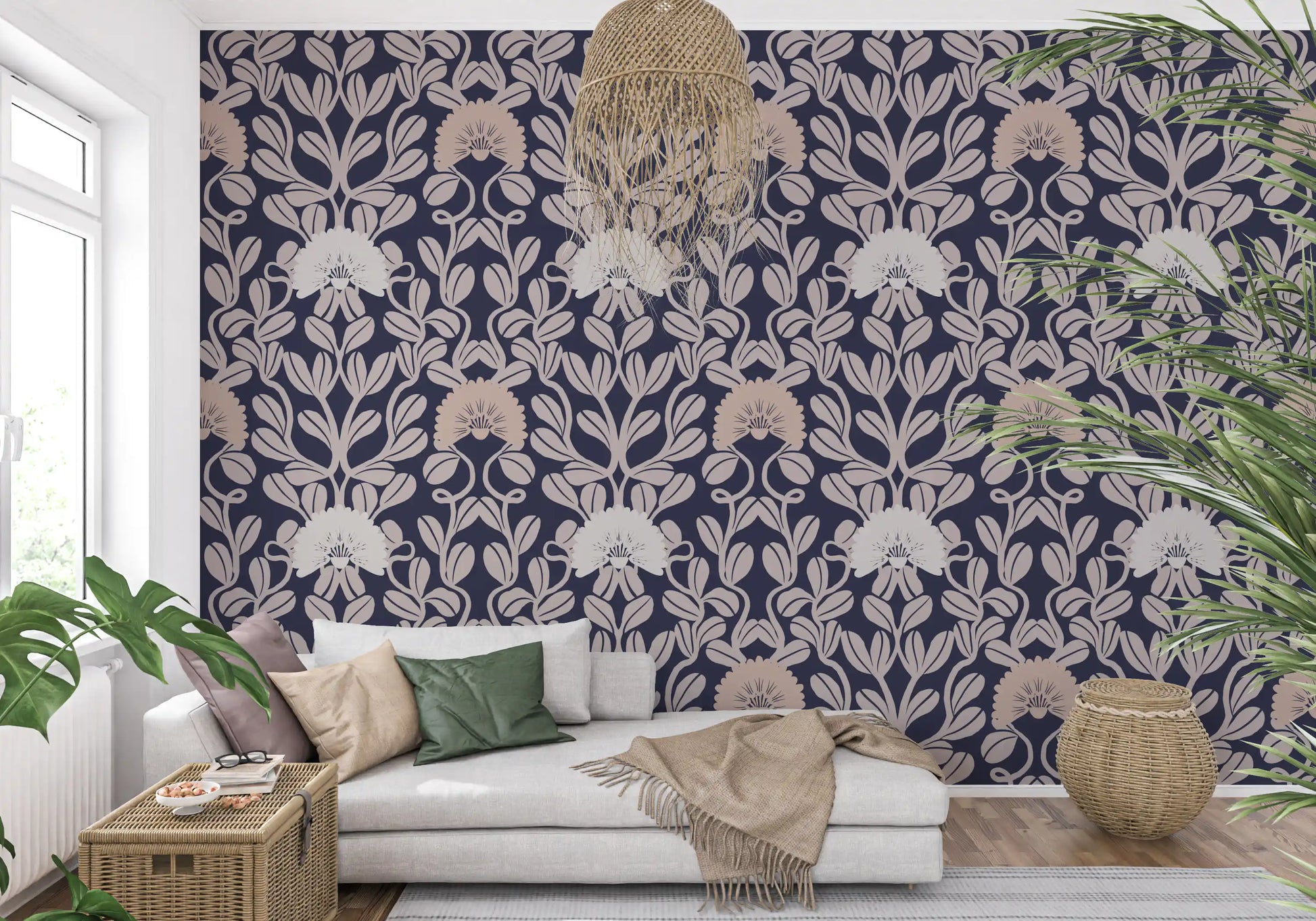 Midnight Flora Damask Wallpaper⁠