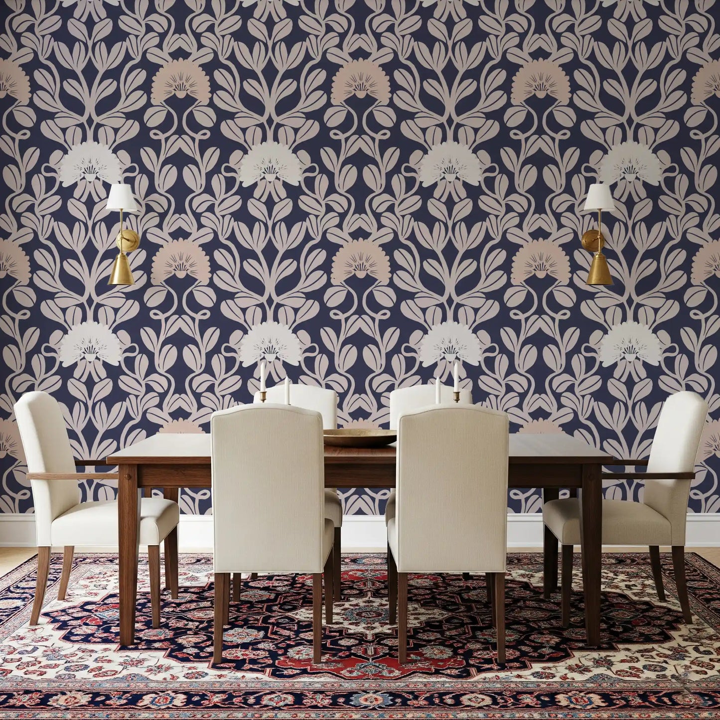 Midnight Flora Damask Wallpaper⁠