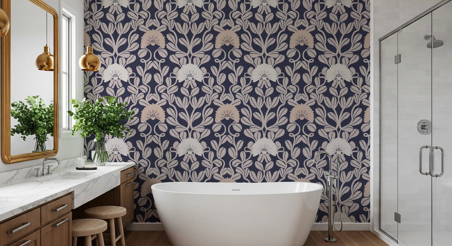 Midnight Flora Damask Wallpaper⁠
