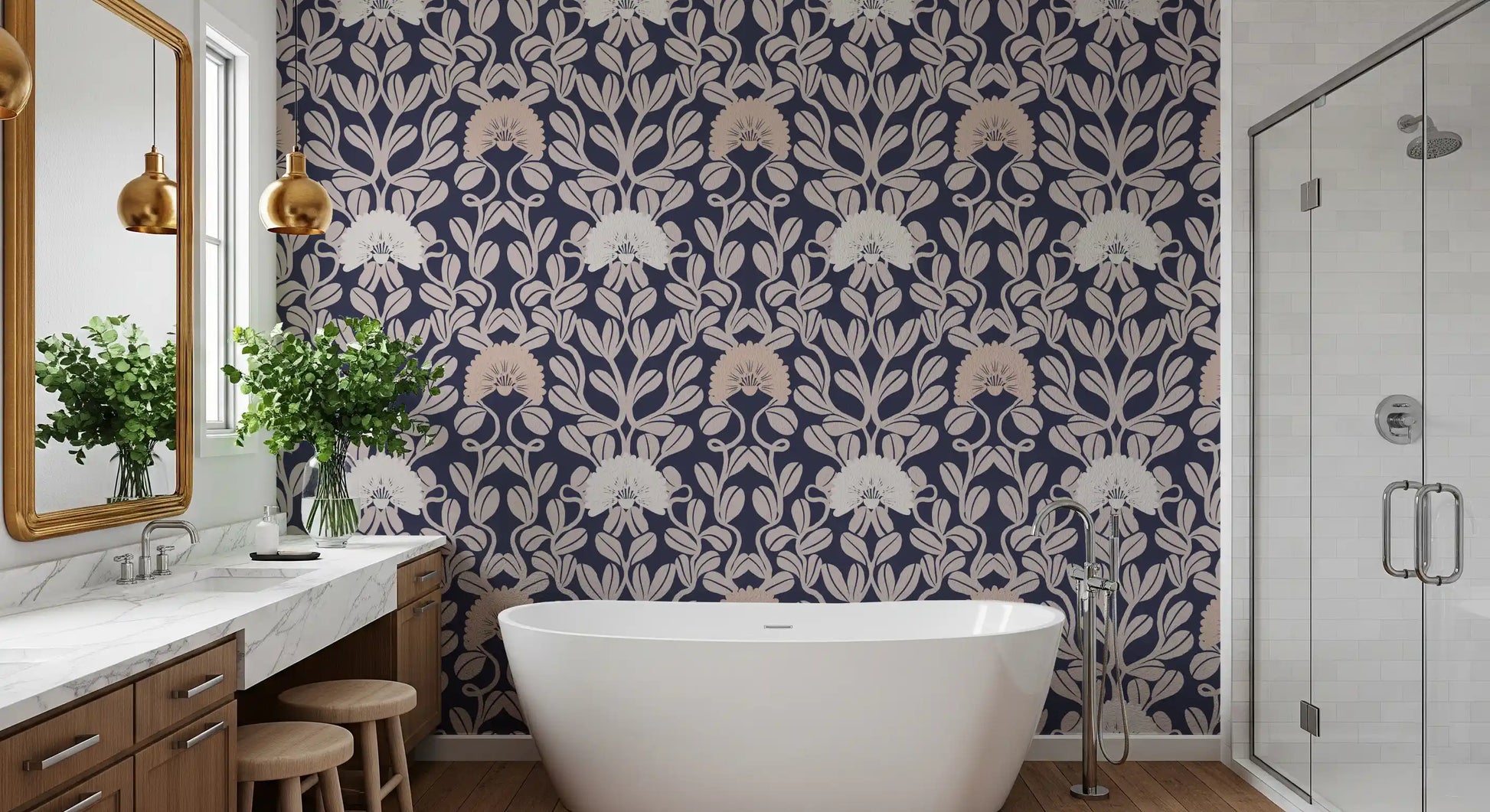 Midnight Flora Damask Wallpaper⁠